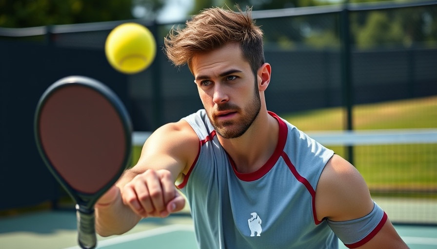 Pickle ball player preparing to serve on an outdoor court.