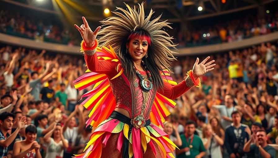 Energetic performer in colorful costume at BananaBall experience.