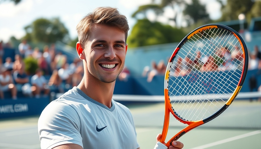 Francisco Cerundolo tennis player joyfully holding racket on court