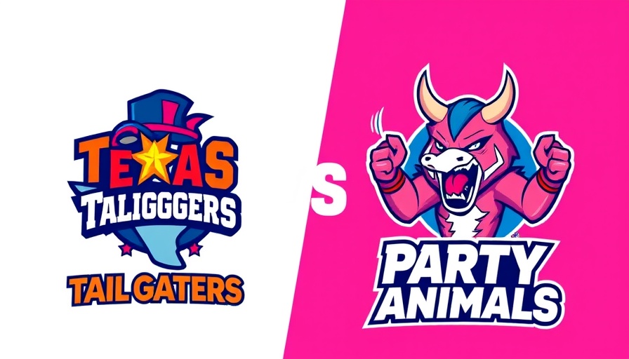 Illustration of Texas Tailgaters vs Party Animals logos showcasing vibrant Frisco tailgating culture.