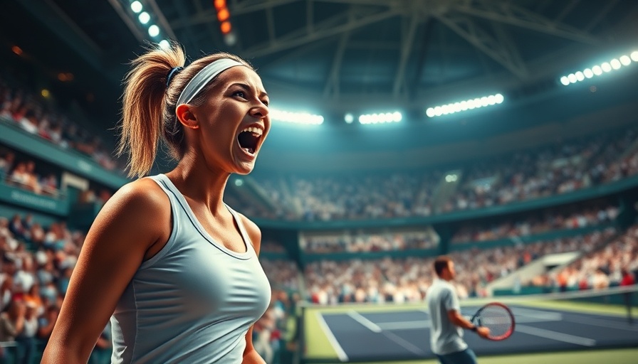 Anisimova celebrates victory against Sabalenka in tennis match.