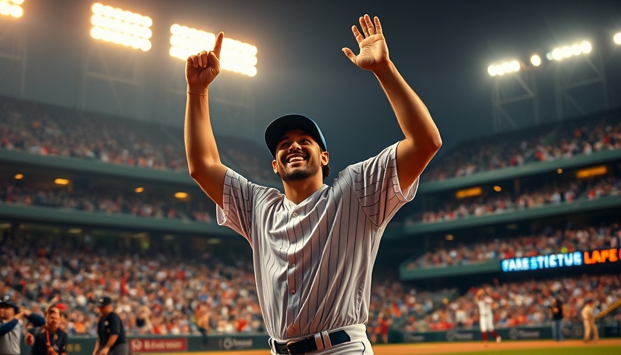 Baseball player celebrating at Texas community event with enthusiastic crowd.