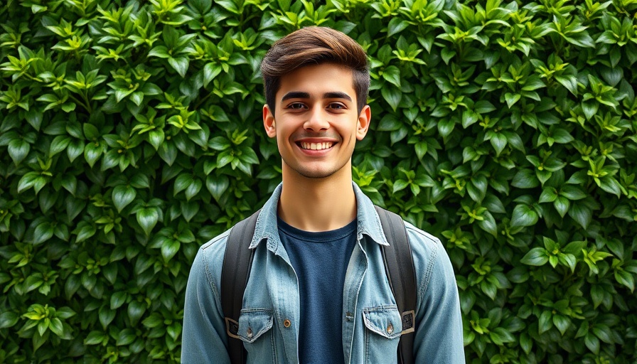 Young man smiling confidently, green wall background