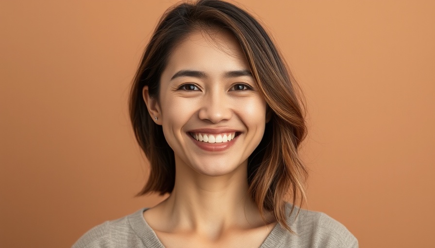 Warm portrait of a smiling woman, neutral background.