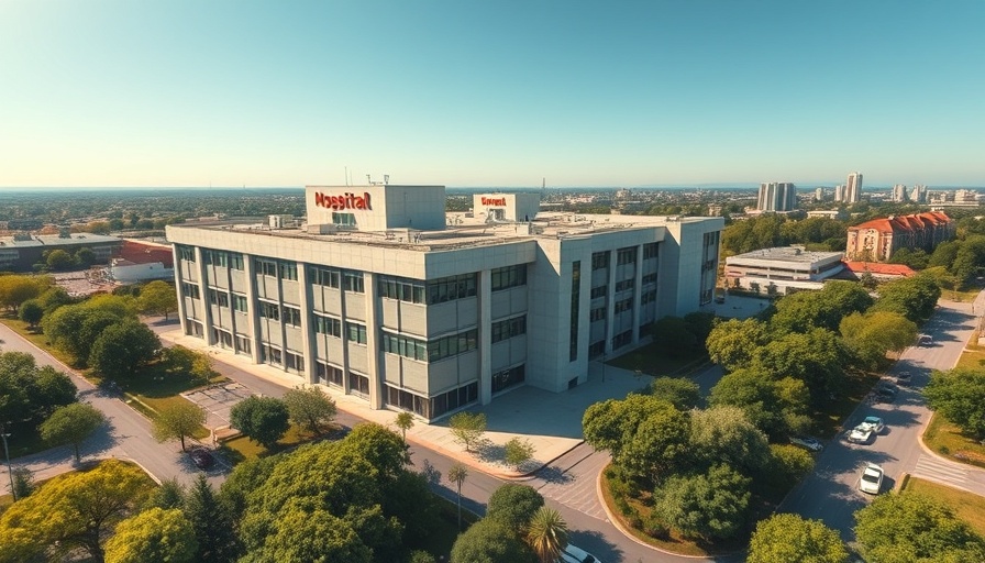 Aerial view of a Thailand hospital amidst greenery.