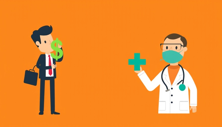 Automating Insurance Verification: cartoon businessman and doctor exchanging symbols.