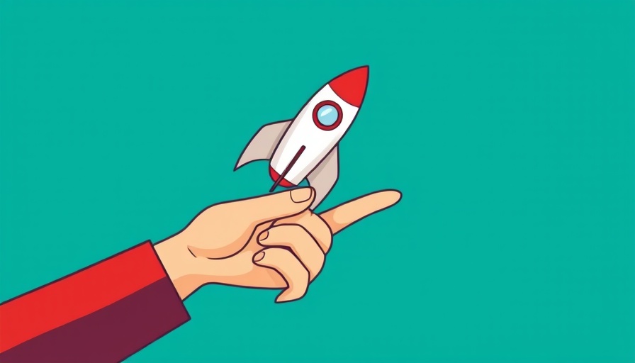 Conceptual cartoon of a hand launching a rocket, symbolizing progress and access.