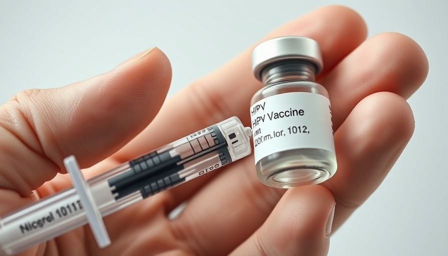 Syringe and HPV vaccine vial in hand preventing cervical cancer.