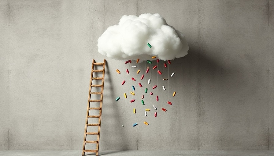 Pharmaceutical Job Changes concept art with ladders and pills.