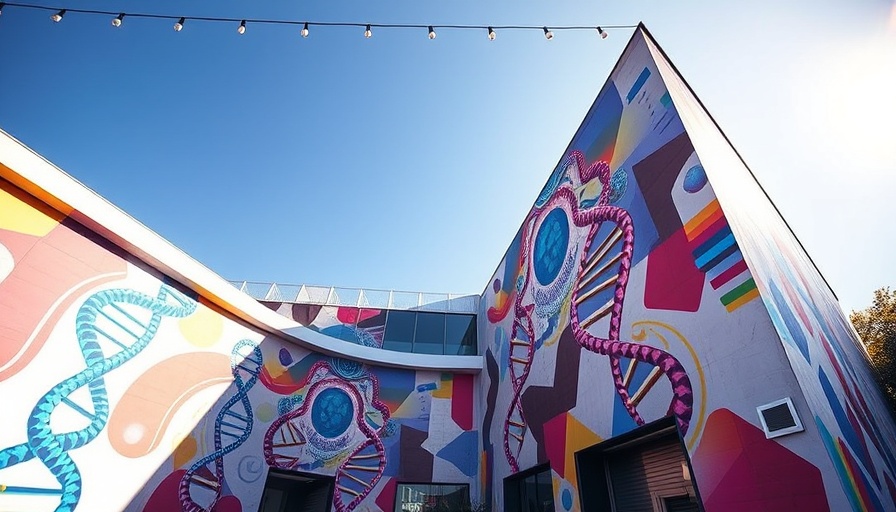 Modern building with mural in Boston, Ginkgo Bioworks real estate.