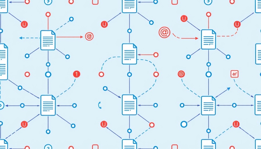 Seamless pattern of AI documents and nodes on blue background.