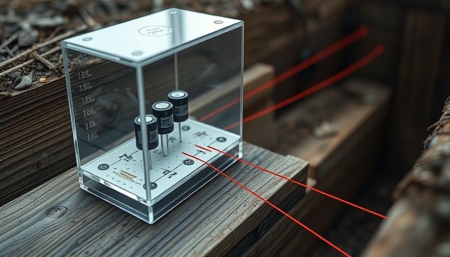 DIY Muon Detector schematic with particle path display in a wooden trench.