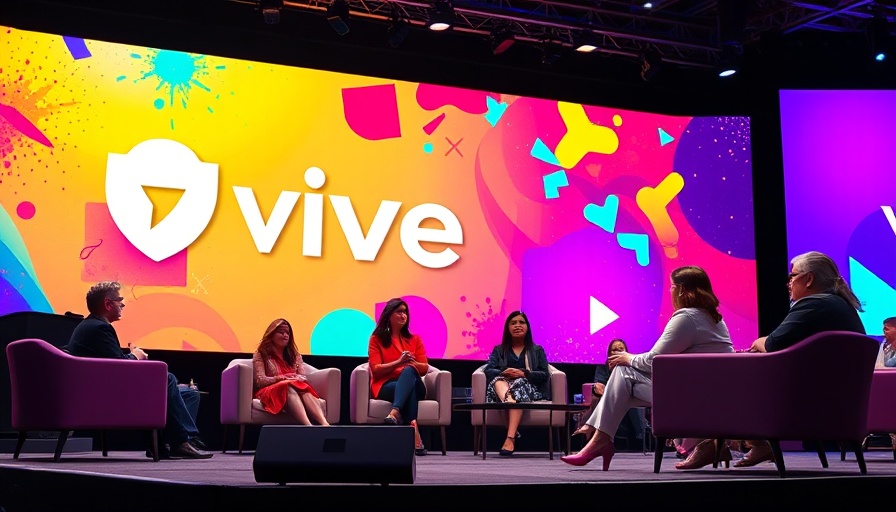 AI in nursing documentation panel at ViVE conference with vibrant backdrop.
