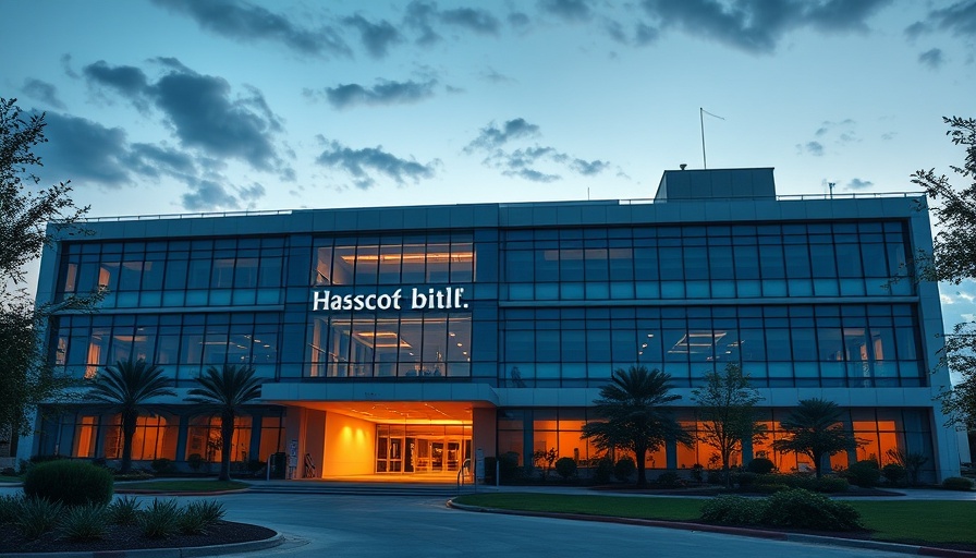 Smart hospitals architecture in the evening with warm lighting.