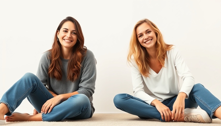 Two women smiling casually, sitting on floor, real-time bill-splitting app