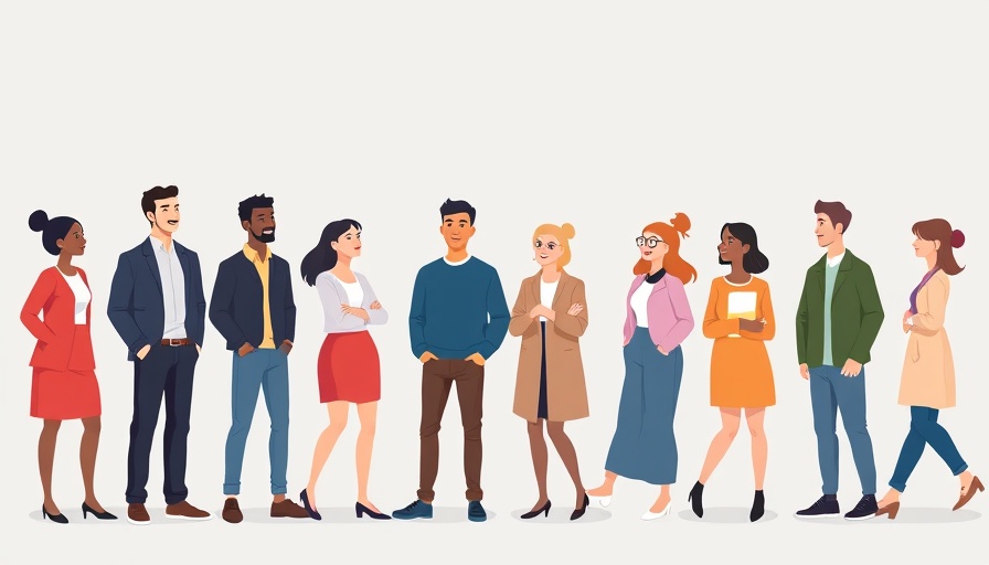 Minimalist illustration of diverse people on gray background, obesity 2050 forecast.