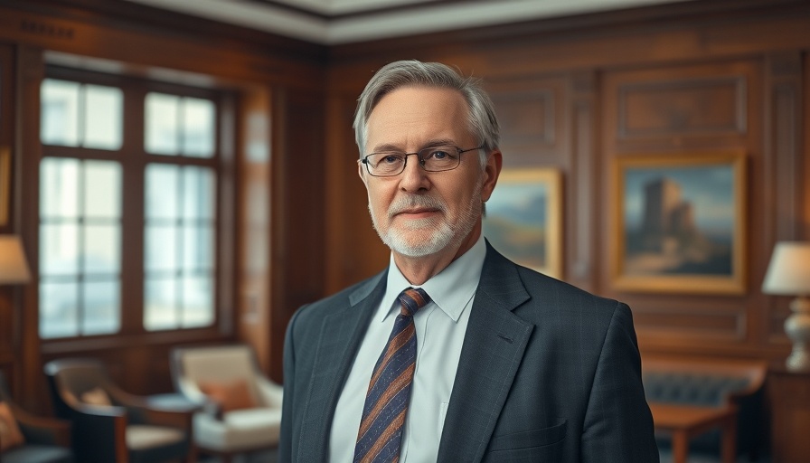 Middle-aged man in formal attire in elegant room, soft lighting.