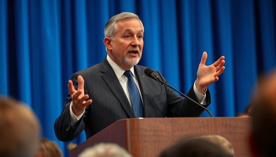 Man in suit speaking at podium about aspiration fraud case.