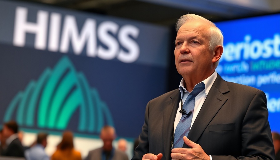 Conference speaker discussing cybersecurity in healthcare at HIMSS 25 event.