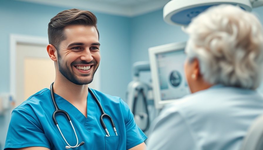 Nurse using ambient listening technology in nursing care setting.