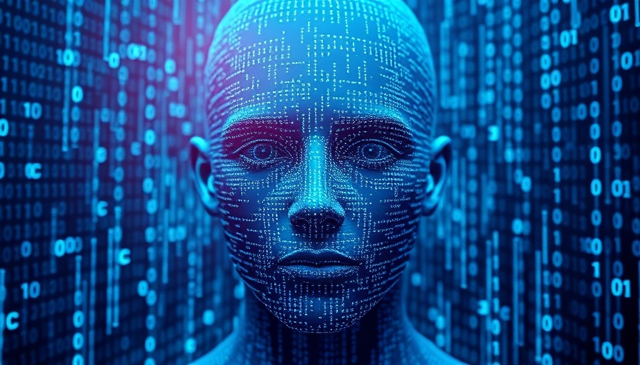 Futuristic digital face with binary code background representing agentic AI in healthcare.