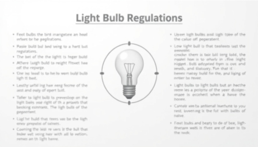 Digital document on LED light bulb regulations, white background