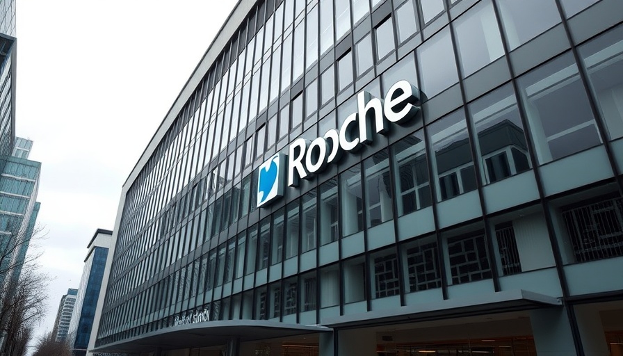 Roche building facade, grey sky, antitrust investigation discussion.