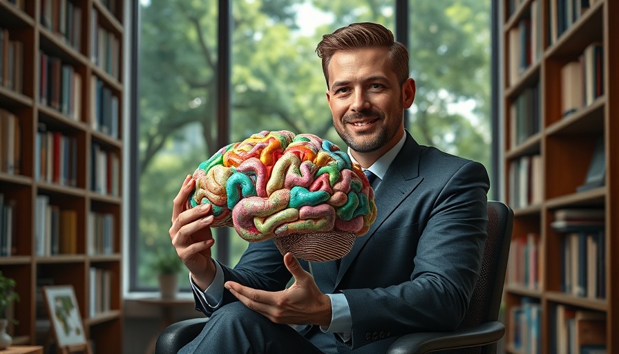 Professional man with brain model in library, AI diagnosis for REM sleep behavior disorder.