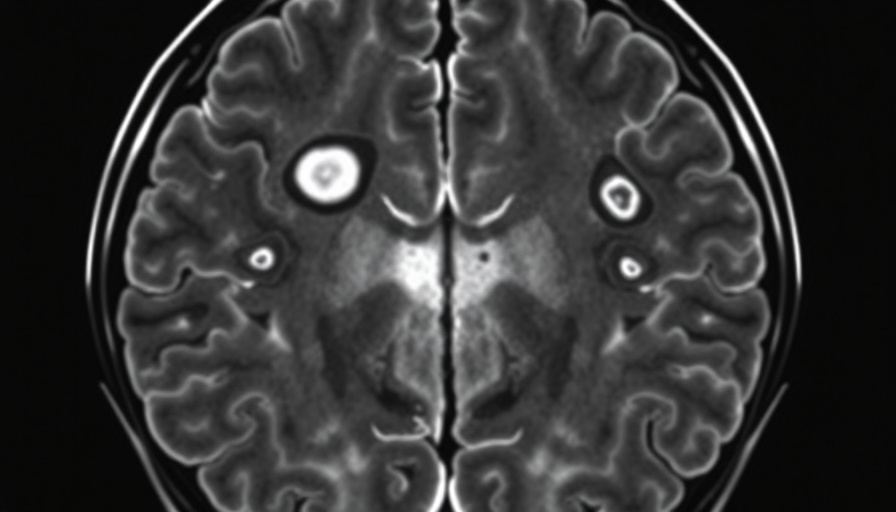 MRI brain scan showing lesions in multiple sclerosis.