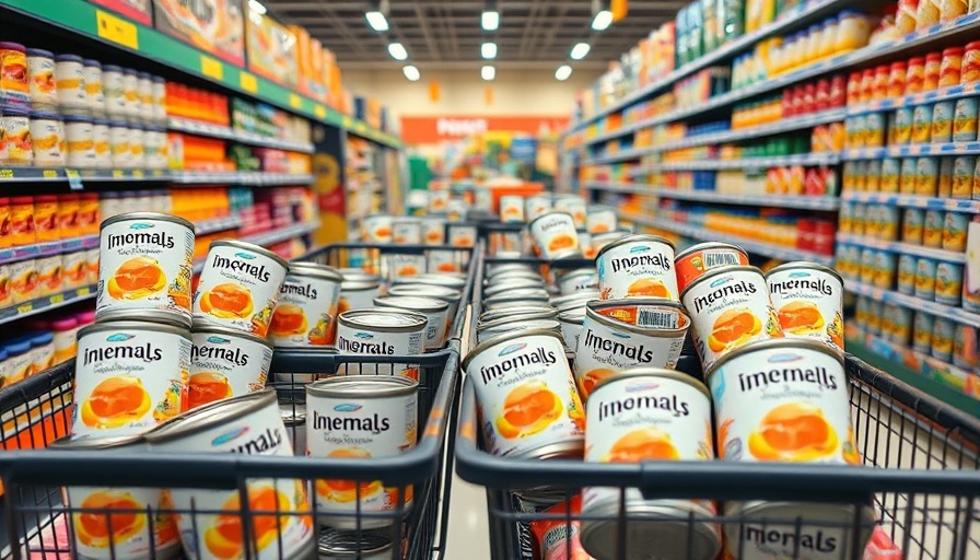 Infant formula safety and regulation; formula cans in grocery aisle baskets.