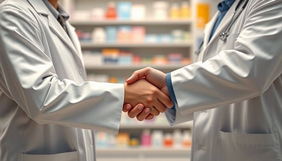 Highmark Specialty Pharmacies partnership handshake in pharmacy setting.