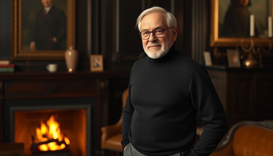 Older man standing confidently by a cozy fireplace, digital transformation in healthcare.