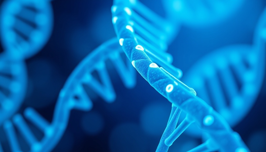 Close-up of glowing DNA strands in blue light, highlighting genetic structure.