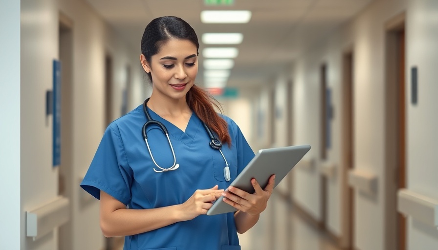 Nurse using tablet for My Health Record modernization.