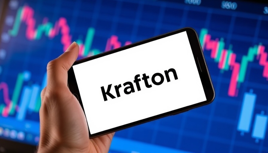 Krafton logo on smartphone with financial chart backdrop.