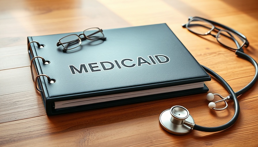 Medicaid binder on desk with stethoscope and glasses, symbolizing healthcare policies.