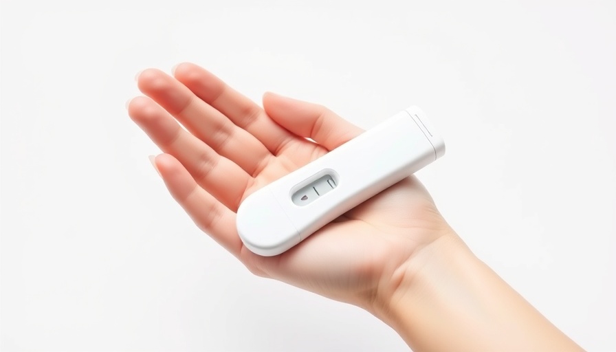 Sleek white at-home sexual health test on hand, bright background