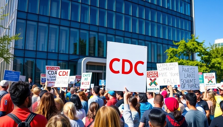 Crowd supports CDC with signs amid debate over CDC cuts and public health impact.
