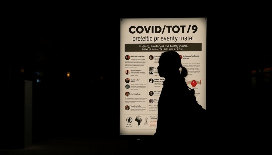 Silhouette against COVID poster illustrating public health crisis.