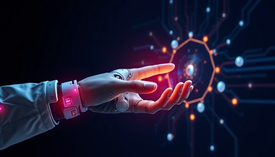 Human and AI robot hand touching, representing AI in healthcare benefits.