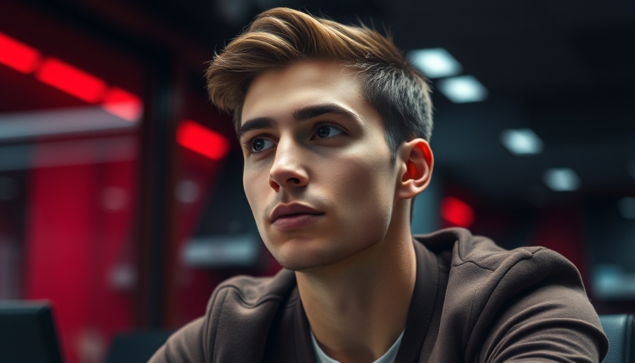 Young man reflecting on advances in cardiovascular care in a modern office.