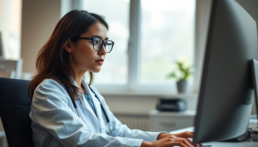 Doctor updating EHR safety standards in modern office.