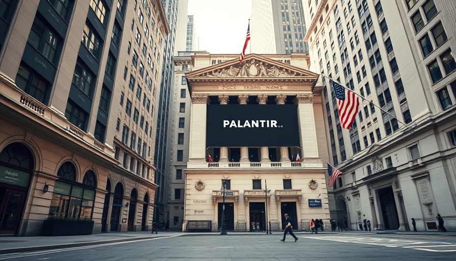 Palantir Technologies banner at NYSE, pedestrian walking past