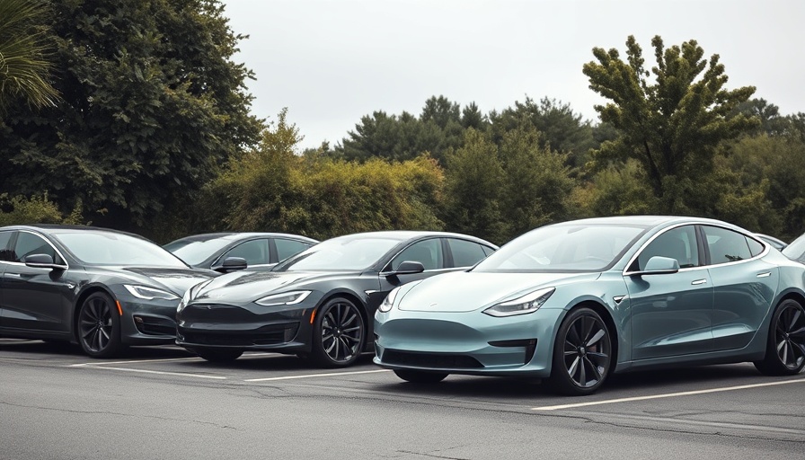 Tesla profit decline impact on technology: cars in lot with greenery