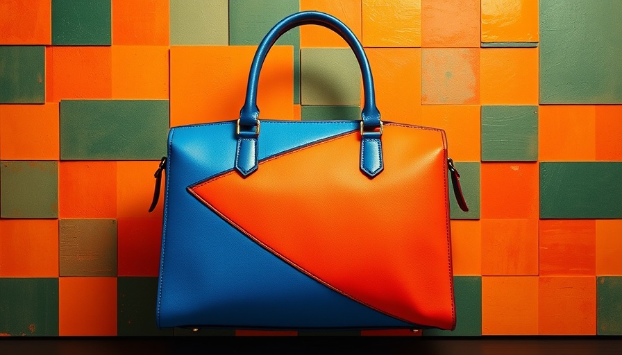 Creative luxury handbag design with vibrant geometric background.