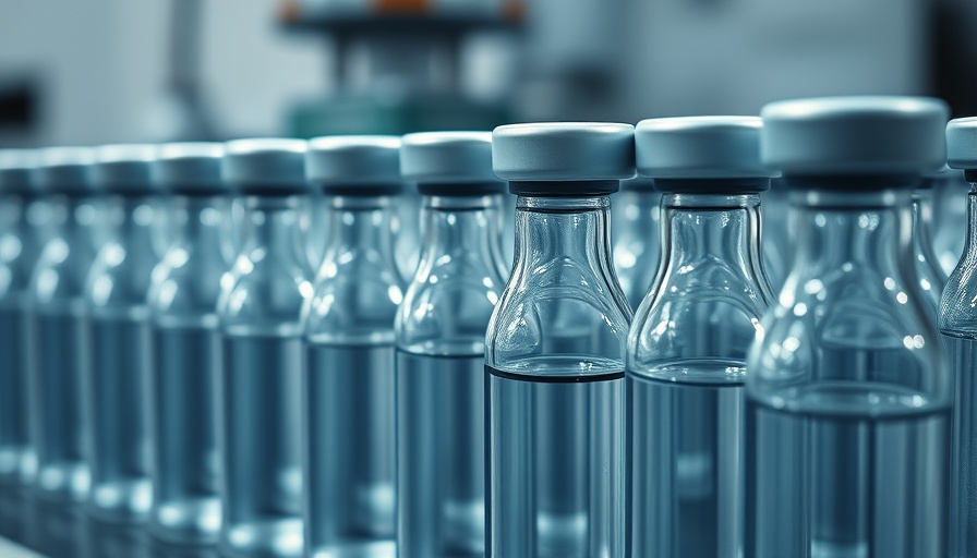 Glass vials on production line for universal flu vaccine development.