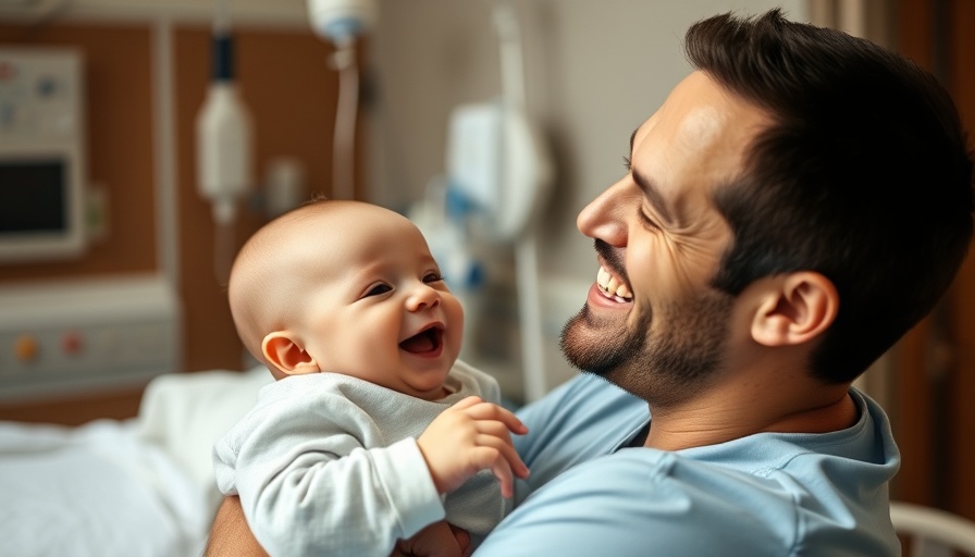 Joyful father and baby interaction in hospital, Gene Editing Industry.