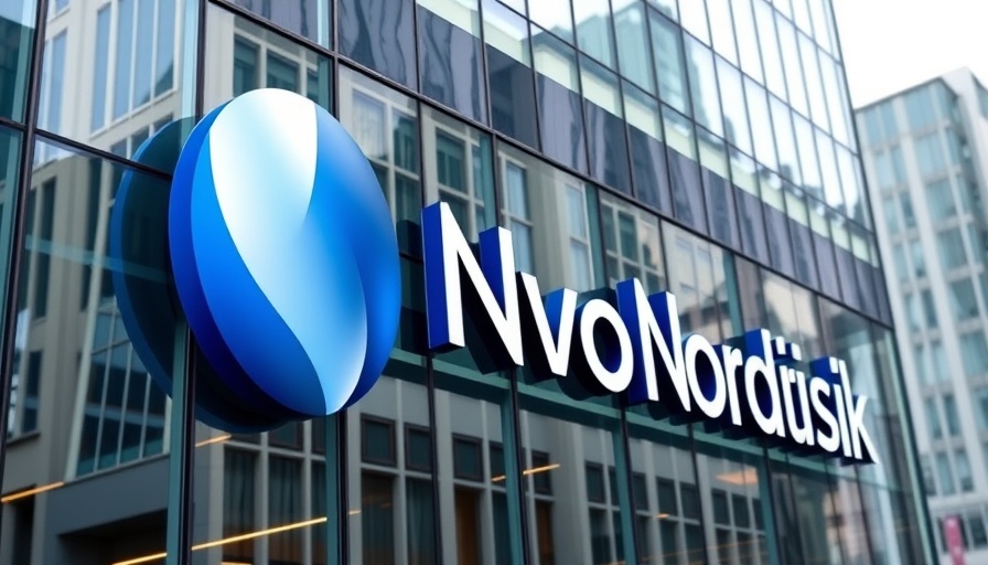 Novo Nordisk logo on building facade, related to weight loss drug amycretin.