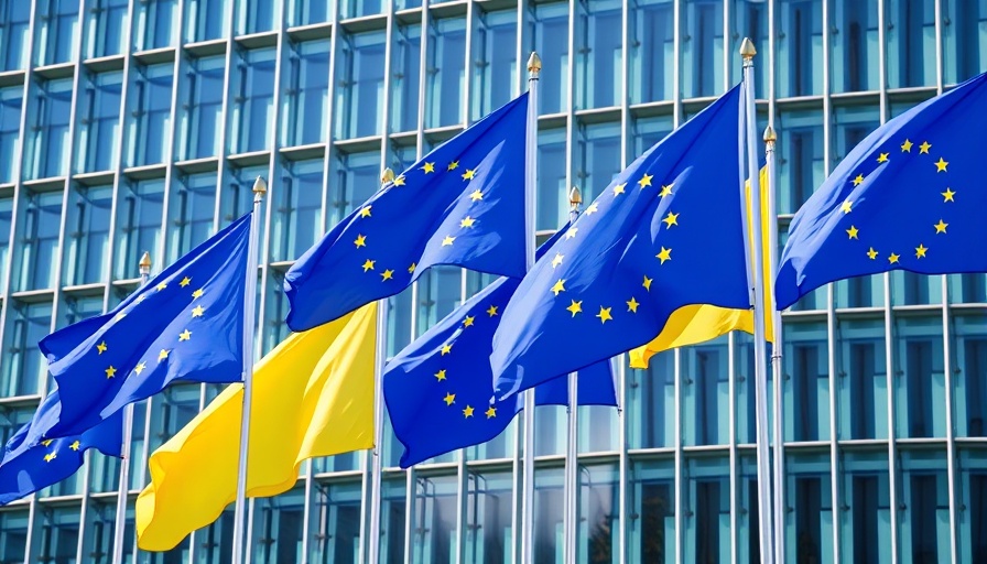 European Union flags in front of modern building, symbolizing unity.