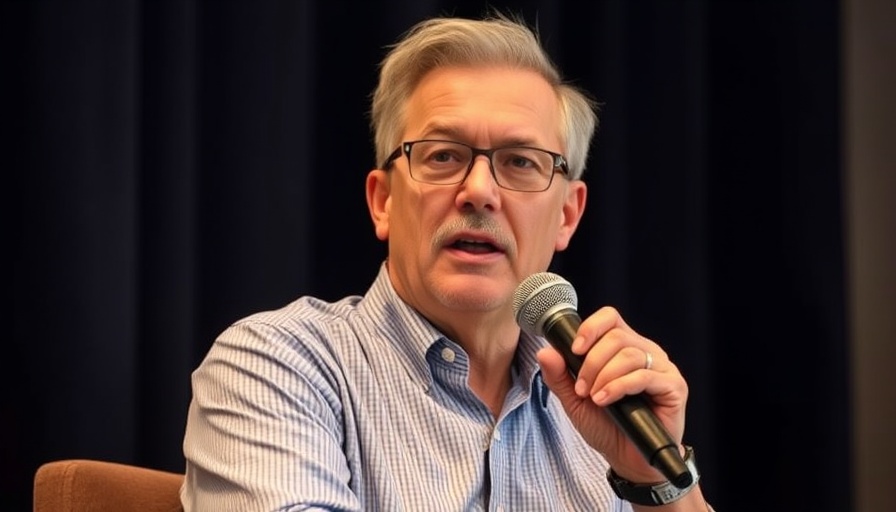 AI in healthcare and consulting: man speaking into a microphone on stage.